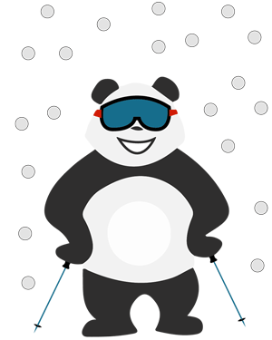 Panda au ski sous la neige d'hiver